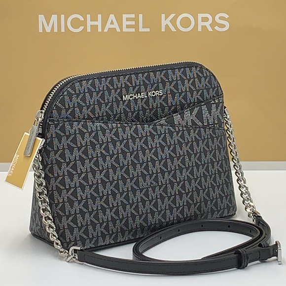 MICHAEL KORS Jet Set Medium Logo Dome Satchel Crossbody 
Black/Silver 
NWT - Picture 9 of 16